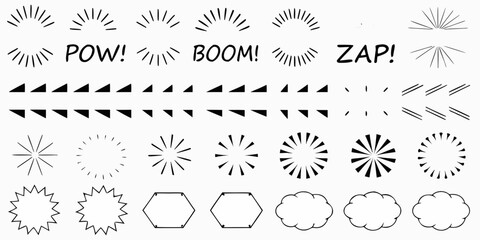 Black and white line art explosion and geometric shapes on white background © Mira