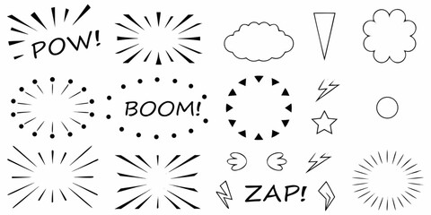 Collection Of Black And White Comic Book Style Line Art Elements © Mira