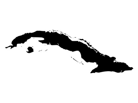 Accurate Cuba map silhouette isolated on white background, black vector illustration