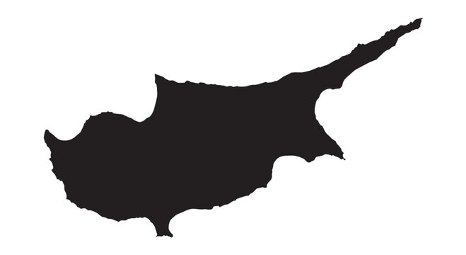 Accurate Cyprus map silhouette isolated on white background, black vector illustration