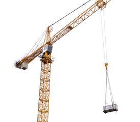 Construction crane lifting cargo isolated on withe background © Maria