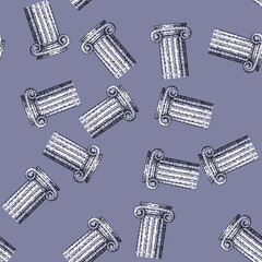 Obraz premium pattern Hand drawn ionic column sketch with volutes and fluting, classical greek and roman architectural motif symbolizing heritage, support, and traditional decorative design elements