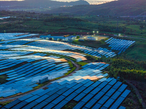 Solar panels reflect sparkling light From the sun ,Clean energy and environment. 3D rendering, Xuan Tho, Dak Lak, Vietnam