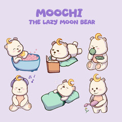 Cozy White Bear Six Activity Set, Kawaii Chibi Character Collection Illustration © Artnares99