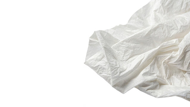 Crumpled and wrinkled clean white textile fabric material sheet isolated on transparent background cut out