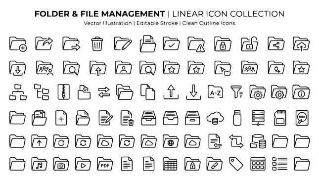 Folder & File Management Linear Icon Collection