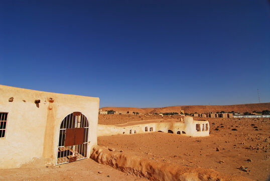 Algeria, Ghardaia, natural formation on landscape against clear sky