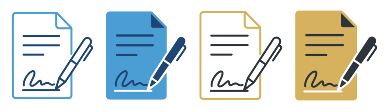 document signing contract pen icon set on transparent background