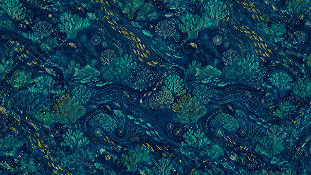 Makassar Strait Marine Life Seamless Pattern, Premium Ocean Ornament