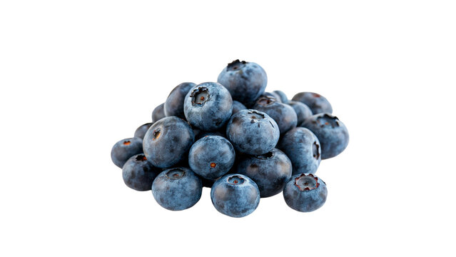 Pile of fresh organic blue blueberries gathered together isolated on transparent background