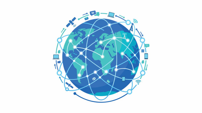 Global network globe with interconnected data lines and digital communication sphere worldwide connectivity illustration