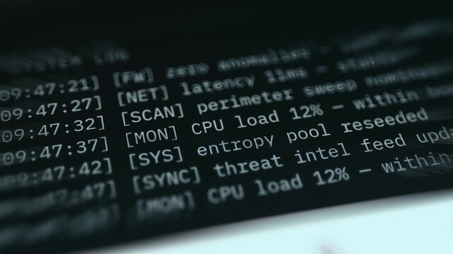 System log entries including timestamps and system status updates
