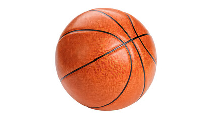 Obraz premium Official textured orange and black rubber basketball game ball isolated on transparent background