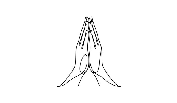 Continuous one line drawing of praying hands faith worship spiritual outline editable vector EPS illustration
