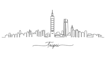 Obraz premium Taipei Skyline: One-Line Art, Cityscape Illustration, White Background