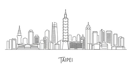 Obraz premium Taipei Skyline Outline Drawing - Modern City Architecture White Background