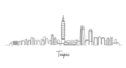 Naklejka premium Taipei skyline, iconic landmark, minimalist line art, city silhouette, modern architecture