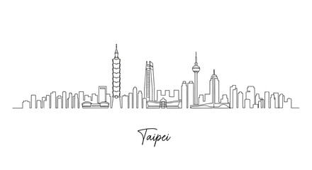 Fototapeta premium Taipei skyline, minimalist line drawing, cityscape, modern architecture concept.