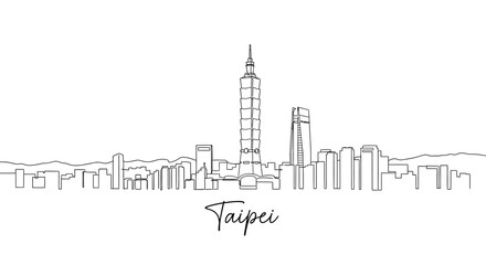 Obraz premium Taipei Skyline Silhouette - Modern Cityscape Line Art Illustration