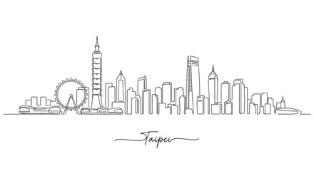 Obraz premium Taipei City Skyline Illustration: Minimalist Art. Modern Architecture