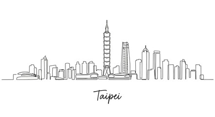 Obraz premium Taipei City Skyline Illustration: Minimalist Art. Taiwan Architecture