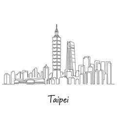 Obraz premium Taipei City Skyline Illustration, One Line Art