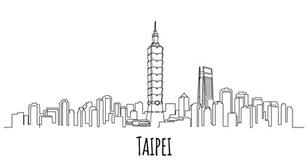 Obraz premium Taipei City Skyline Illustration, Line Art on White Background