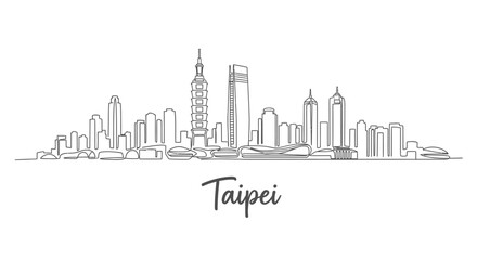 Obraz premium Taipei City Skyline Illustration, One Line Art, Minimalist Design