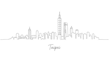 Obraz premium Taipei City Skyline Minimalist Line Art on White