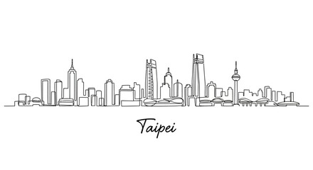 Obraz premium Taipei City Skyline Minimalist Line Art on White