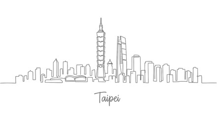 Obraz premium Taipei City Skyline One Line Drawing - Landmark Architecture