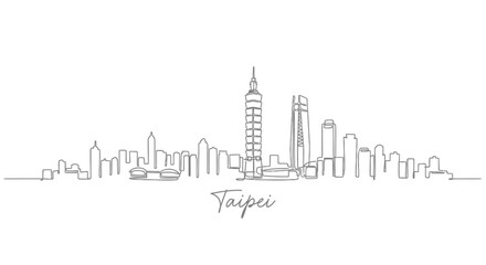 Obraz premium Taipei Cityscape One Line Drawing - Modern Skyline Art