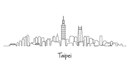 Obraz premium Taipei Cityscape Minimalist Line Art on White Background