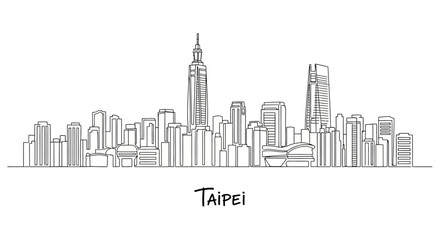 Obraz premium Taipei cityscape sketch, modern architecture skyline, clean white background, vector art