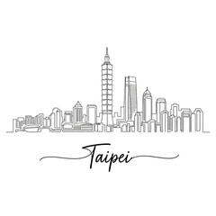 Fototapeta premium Taipei Skyline: Architectural Line Art Silhouette on White