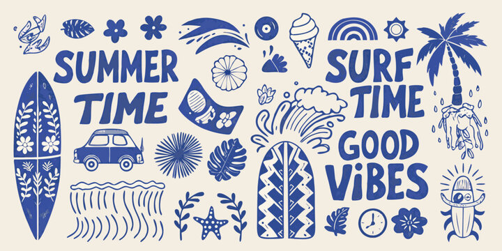 Summer Themed Vector Illustration With Beach Elements And Typography