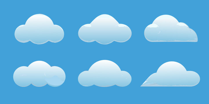 Six white clouds in varying shapes vector illustration on blue background