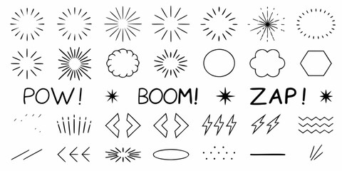 Explosion and energy effect line art set on white background © Nirob