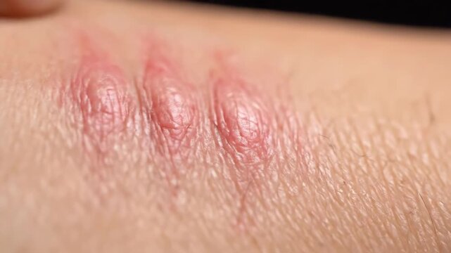 Dermatographism Urticaria Showing Raised Red Lines on Skin, Allergy Close Up, 4K