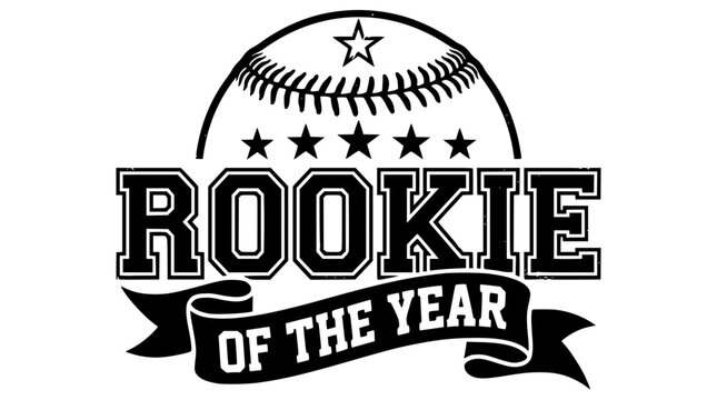 Black and white vector rookie of the year baseball graphic design