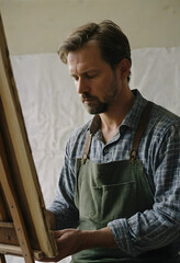 Fototapeta premium Focused male artisan painting in studio