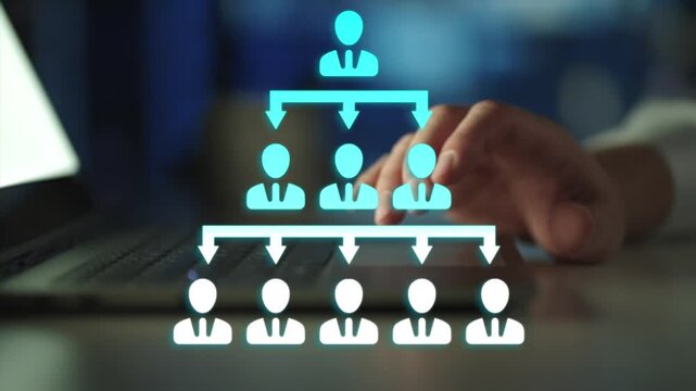  Scheme hierarchy management of corporate business. Organizational chart, company hierarchy, roles, team structure, showing connections between managers, employees, and departments.
