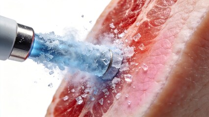 Fototapeta premium 3D render of cryotherapy liquid nitrogen treatment removing lesion on skin