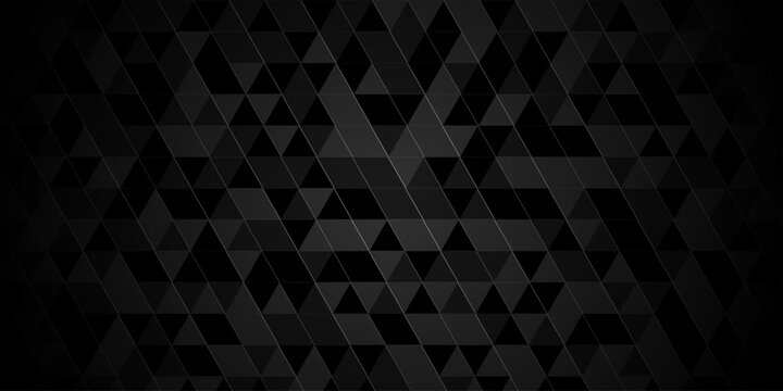 Black and gray randomly low polygon paper triangle creative surface rectangle technology wallpaper background. Polygon mosaic triangle, business banner corporate background.