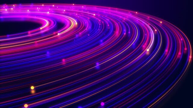 Abstract photonic light streams with glowing optical trails, high speed data transmission, fiber optic communication, and futuristic digital technology background.