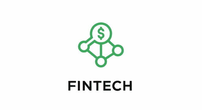 Green fintech icon representing financial technology network connection and digital banking concept.