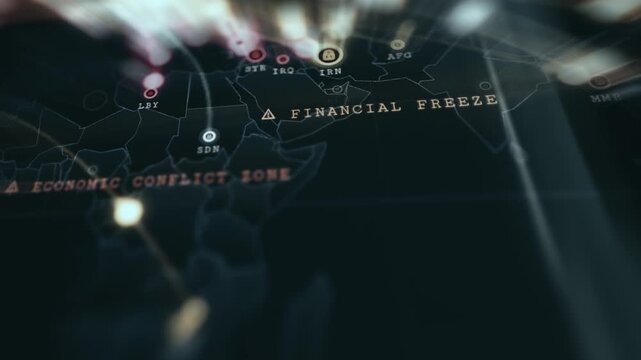 International restrictions and sanctions world map highlighting Africa and Middle East