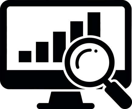 Magnifying glass inspecting bar chart on a computer screen