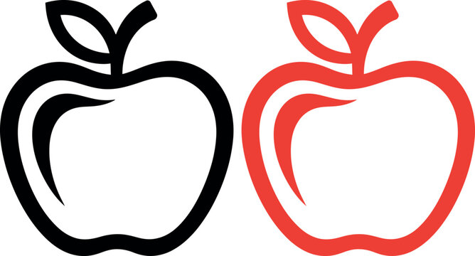 Simple black and red apple icon with bite mark illustration
