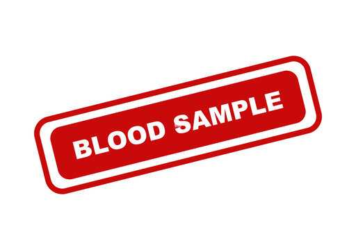 Red blood sample stamp icon with bold white text isolated on a clean background for medical laboratory testing use isolated on transparent background